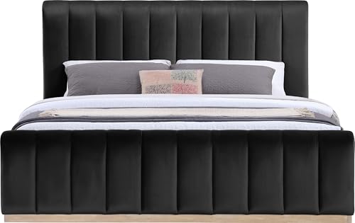 Image of Meridian Furniture AmaraBlack-K Collection Modern | Contemporary King Bed, Ultra Luxe Black 460 GSM Velvet, Natural Finish, Solid Wood Base and Inner Frame, 82.5 inch W x 99 inch D x 51 inch H, Black, King