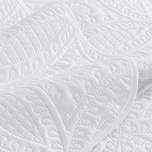 Image of Chezmoi Collection 3 Piece 118 by 106 inch Austin Oversized Bedspread Coverlet Set, King, White