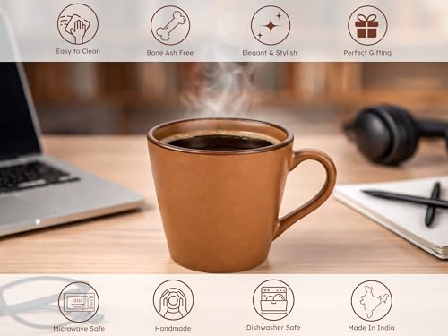 Image of Bodhi House Handcrafted Ceramic Tea Cup Set of 6 Pieces (175 Ml) Stoneware Coffee Mug, Microwave Safe Small Tea Cup, Glossy Finish, Ideal for Daily use, Casual Gatherings and Gifting, Terracotta Brown