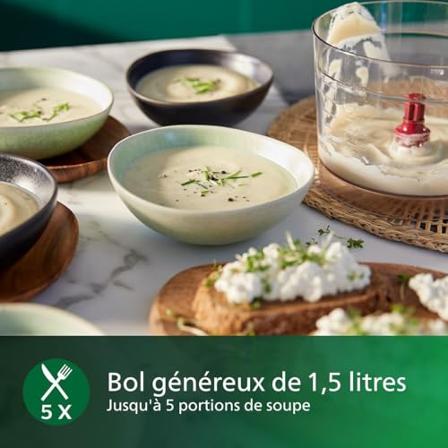 Philips Collection Viva Robot multifonction compact, moteur de 800W, 29 fonctions, PowerChop, disque 2-en-1, presse-agrumes, assemblage facile, bol de 1,5L (HR7510/10)