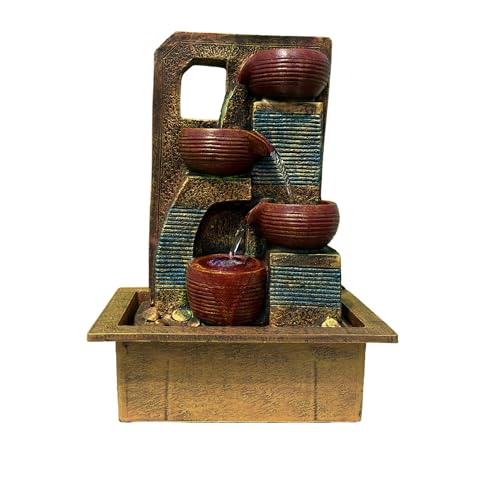 Image of Indoor Tabletop Water Fountain, Polyresin Cascading Waterfall Showpiece with Running Water and Light, Decorative Fountain for Home, Office, Living Room, Meditation, Vastu, Desk Decor