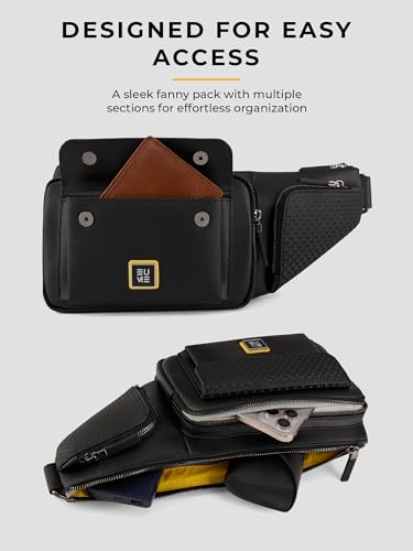 Image of EUME Kinetic Fanny Sling Bag | Waist Bag for Men & Women | Crossbody Waist Pouch with Zippered Compartments & Adjustable Strap | Charcoal Black