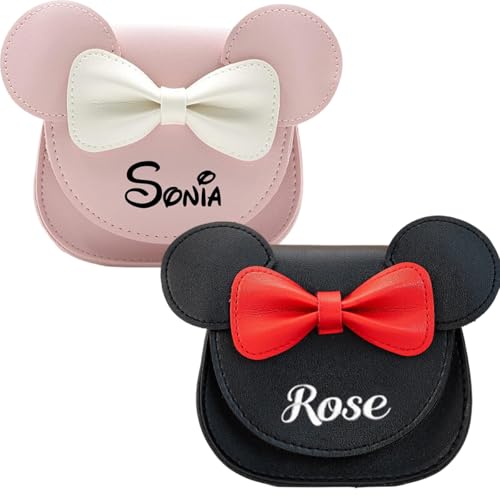 Personalized cartoon purse - Custom Cartoon Little Mouse Ear Bow Kids Crossbody Purse with Name, Kid PU Shoulder Coin Handbag for Kids Girls Toddlers Gift for Birthday, Christmas