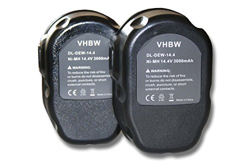vhbw 2x Replacement Battery compatible with Dewalt DC735KA, DC735KB, DC757KA, DC757KB, DC830KB, DC835KB, DC930KA Power Tools (3000 mAh, NiMH, 14.4 V)