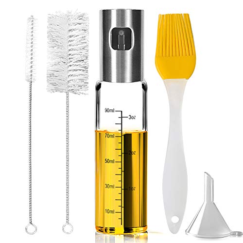 mreechan Rociador de Aceite, rociador de Cocina Rociador de Aceite de Oliva, Botella de Barbacoa de Acero Inoxidable y Vidrio, Botella de Aceite graduada con Embudo de Cepillo de Limpieza