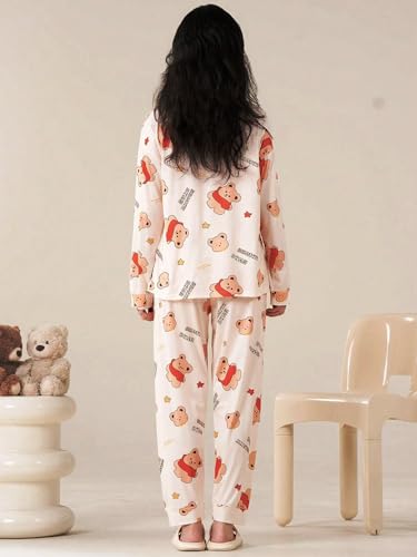 Image of GLASGO Women's Cotton Pajama Set with Top & Pants|| Korean Night Suit|| Lightweight Printed Set || Soft & Comfy Sleepwear for Girls & Women || LNS-3-$