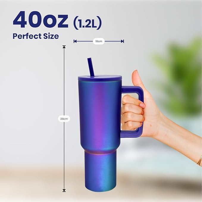 Image of Stainless Steel 1200 ml Vacuum Tumbler with Lid & Straw - Double‑Wall Insulated Cup for Travel, Gym & Office - Keeps Beverages Hot or Cold - 1.2 L Capacity (Blue ARORA)