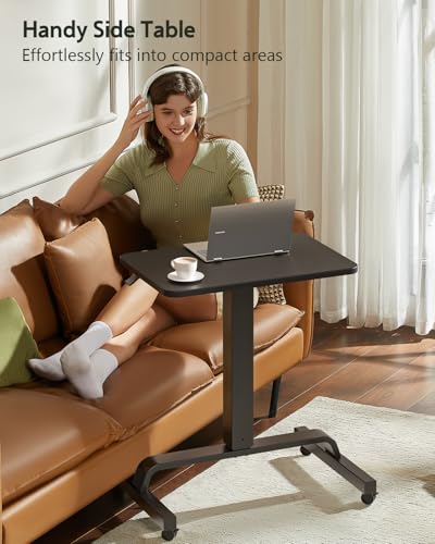 Image of WALKINGDESK Height Adjustable Mobile Standing Desk with 360 Swivel Casters, 29 inch-45 inch Pneumatic Rolling Desk on Wheels, Perfect for Home Office, Bedroom, Living Room, Black
