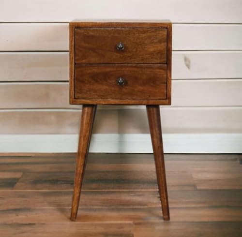 Image of IThree Modern Nightstand with Open Shelf, Single Drawer, Black Wood, Mid-Century Style Legs (Style 4)