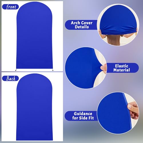 Image of Royal Blue Spandex Fitted Wedding Arch Stand Cover 7.2FT Round Top Chiara Arch Stretchy Backdrop for Birthday Party Ceremony Banquet Decoration