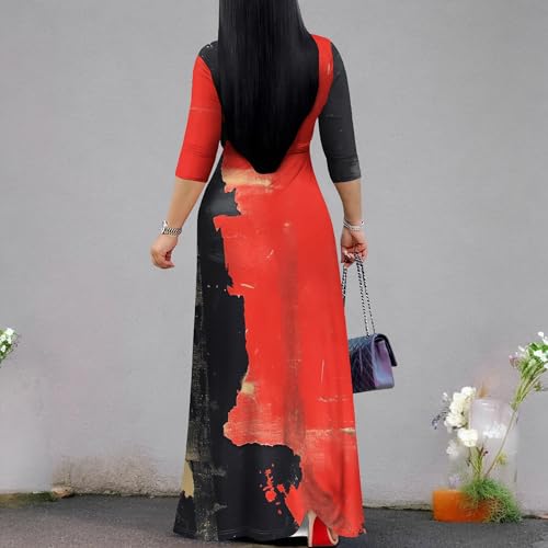 Image of PinkPatty Women's Print Maxi Dresses 3 /4 Sleeve Flowy Long Dress V Neck Wrap Tie Waist Sundress