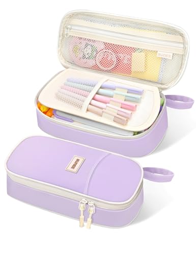 Sunee Cute Pencil Case, Aesthetic Pen Pouch, Colored Large Pencil Bag With Zipper, Kawaii Stationery Storage And Organizer, Purple School Supplies For Teen And Adult Girls cover