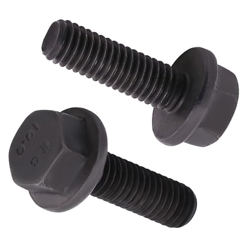Image of M6-1.0 x 16mm (25 pcs) Flanged Hex Bolt Screws Black Oxide Finish, 10.9 Grade Alloy Steel, Large Flange Washer Head Bolt, DIN6921 /GB5789, Full Thread