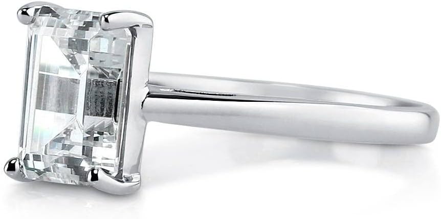 BERRICLE Sterling Silver Solitaire Promise Wedding Engagement Rings for Women, 2.1 Carat Emerald Cut Cubic Zirconia CZ Ring - Image 3