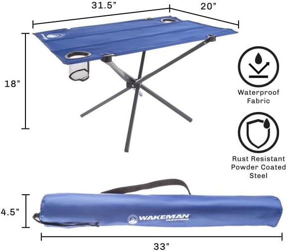 Miniatura 3 de Wakeman Mesa de campamento plegable para exteriores con 4 portavasos y bolsa de transporte, para camping, senderismo, playa, picnic, eventos
