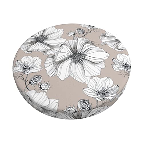 White Floral Round Bar Stool Covers,Washable Soft Bar Stool Cover Cushion Slipcover 12 Inch #TOP1