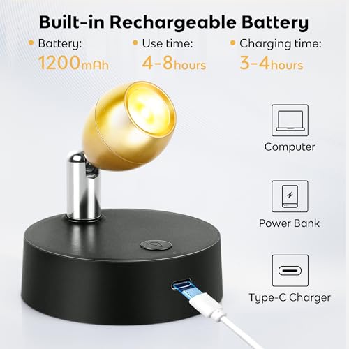 Image of Wireless SpotLight Indoor with Remote, 13 RGBW Uplights Indoor with Rechargeable Battery Operated, LED Accent Light with Timer＆Dimmable, Mini Spotlight Stick on Picture Light for Paintings Display