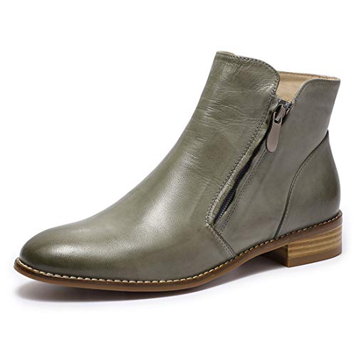 Image of Mona flying Womens Leather Ankle Boots Dual Zippers Low Heel Short Booties