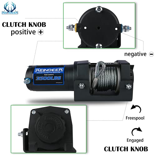 REINDEER New 12V Winch 3500 lb Load Capacity Electric Winch Kit for ATV UTV Steel Cable Wire Rope with Hawse Fairlead Waterproof IP67 with Wireless Remotes