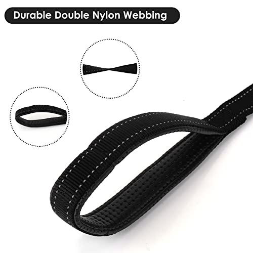 TIESOME Kurze Hundeleine mit gepolstertem Griff, doppeltes Gurtband Nylon reflektierende Haustier Leinen Hundeleine für Walking Training (Schwarz)