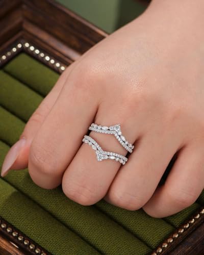 925 Sterling Silver Moissanite Ring Enhancer for Engagement Rings Curved Wedding Bands for Women for Her Stackable Wrap Guard Size 5-104