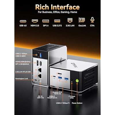 GMKtec Mini PC AMD Ryzen 5 PRO 6650H (Turbo 4.50GHz) 16GB DDR5 1TB NVME SSD Dual NIC LAN 2.5GbE Oculink, USB4, HDMI, USB-C Desktop Computer M8