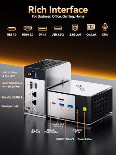 Image of GMKtec Mini PC AMD Ryzen 5 PRO 6650H (Turbo 4.50GHz) 16GB DDR5 1TB NVME SSD Dual NIC LAN 2.5GbE Oculink, USB4, HDMI, USB-C Desktop Computer M8