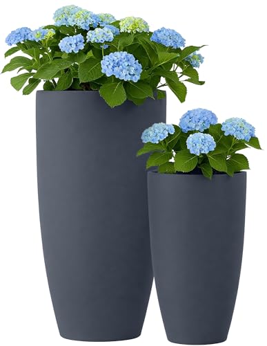 CLP Pflanzkübel groß, 2er Set für außen und innen, Outdoor XXL Blumenkübel rund, wetterbeständig frostsicher in Steinoptik, Winterfest, Farbe:anthrazit
