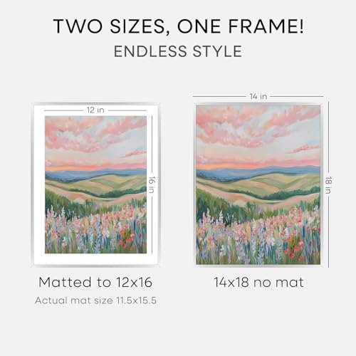 Image of Homeforia 14x18 Picture Frame Silver, High End Metal 14x18 Frames with Mat 12x16 for Photo, 14 x 18 Silver Poster Frame Matted to 12 x 16 Print, 18x14 Hanging Frame, Tempered Glass, Wall Kit, Set of 2
