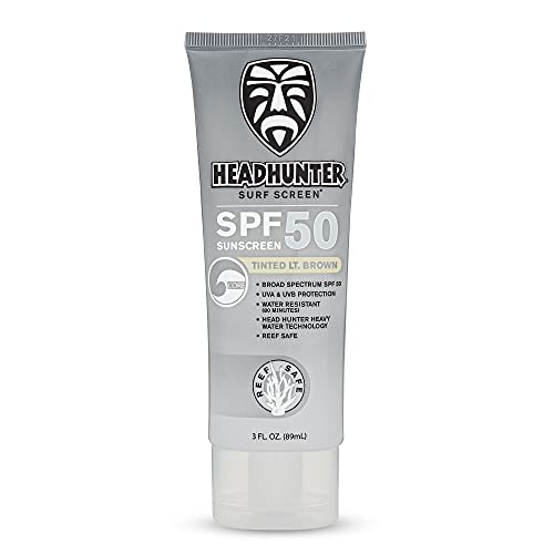 Headhunter Heavy Duty Reef Safe Sunscreen SPF 50 for Surfing - Natural Mineral Sunscreen Face Cream - Broad Spectrum UVA/UVB Safe, Skin Defense Against Damage - Tinted Light Brown Formula (1 Pack)