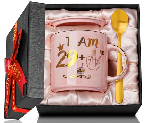 Funny 30th Birthday Gifts for Women, 14oz Pink Marble Ceramic Coffee Cup Gift idea for Her Turning 30 Years Old as a Friendly Joke Birthday Celebration Mug Printed with Gold, Card, Nice Gift Boxed