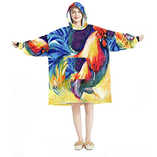Sweat à capuche surdimensionné original peinture de coq cadeau hiver adulte