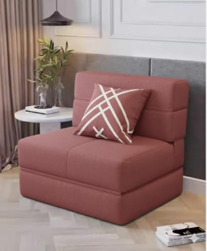 Image of Foldable One Seater Sofa Bed 3 x 6 Ft Jute Fabric Washable Cover Convertible Sofa Bed for Home & Office, Guest Room (Finish Color - Rose Pink - Pre-Assembled)