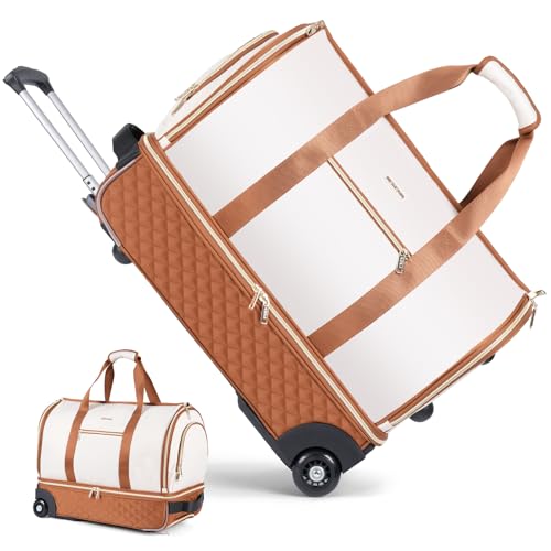 Rolling Garment Bag with Wheels and Shoes Compartment for Travel - Business Trip, Wedding, Weekender (Beige)