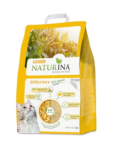 NATURINA - Ecolettiera, arena para gatos, arena higiénica 100% natural a base de maíz, dura mucho tiempo, superaglomerante, antibacteriana y elimina olores, fabricada en Italia, 5 paquetes de 2,85 kg