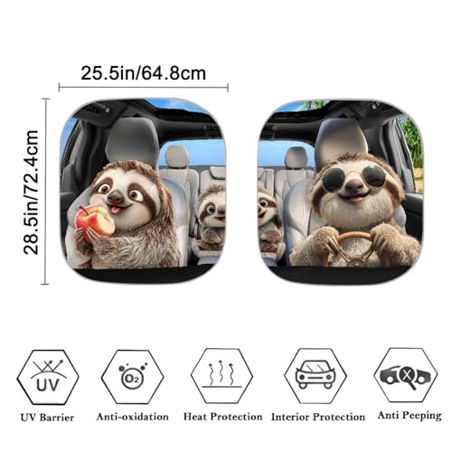 Image of 2 PCS Car Windshield Sun Shade Foldable Sloth Automotive Interior Accessories for Sun Protection Auto Sun Heat and UV Rays Blocker Fit Car Front Window for Trucks SUV Van