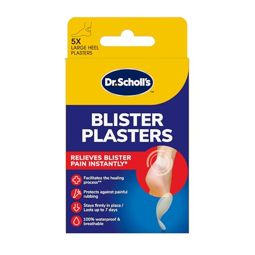 Scholl Blister Plasters, Pack of 5 - Large Hydrocolloid Blister Plasters for Heels, for Relief, Rapid Healing, Pain Reduction, and Protection. Waterproof.