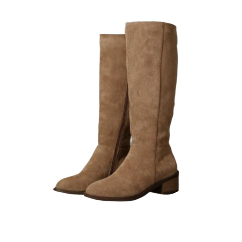 Womens Fashionable Solid Color Zipper Knee Boots Casual Comfortable Boots for Fall Winter Female All-match Trendy Shoes for