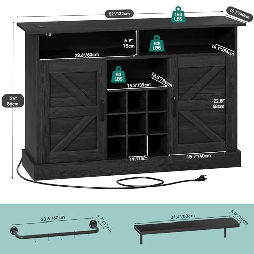 YITAHOME-Farmhouse-Sideboard-Buffet-Cabinet-with-Storage-Coffee-Bar-with-Floating-Shelves-Barn-Doors-and-Adjustable-Shelves-Bar-Cabinet-with-Power-Outlet-for-Kitchen-Living-Room-Black-Oak YITAHOME Farmhouse Sideboard Buffet Cabinet with Storage Coffee Bar with Floating Shelves Barn Doors and Adjustable Shelves Bar Cabinet with Power Outlet for Kitchen Living Room Black Oak