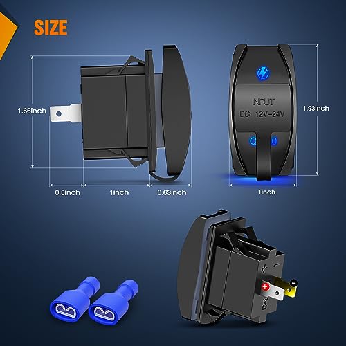 Image of Nilight Rocker Switch Style USB Outlet Socket Fits Panel | 4.2A PD Type C and QC 3.0 12V 24V Fast Socket Dual Outlets Port for Cars Boats Trucks RVs