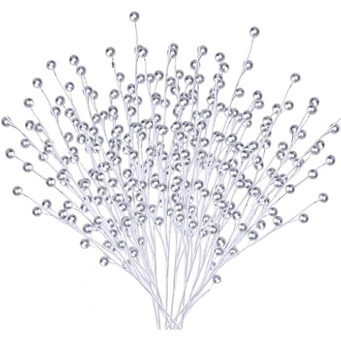 GREENTIME 12 Pack Artificial Silver Berry Stems 14" Fake Holly Berry Picks for Christmas Tree DIY Wreath Crafts Vase Fireplace Home Decor Cover