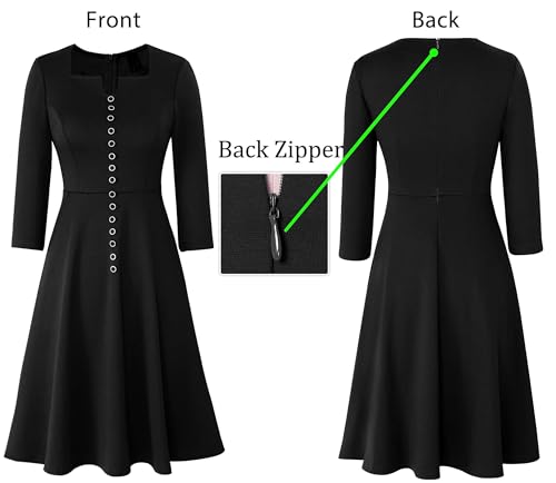 VFSHOW Womens Business Buttons Work Office Square Neck Notch A-Line Church Pockets Fit and Flare Dress4