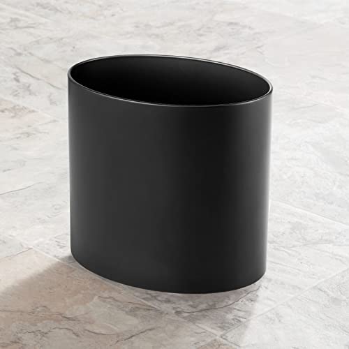 Mdesign Stainless Steel Metal Oval Trash Can, Small 2.09 Gallon Wastebasket, Garbage Basket Bin For Bathroom, Bedroom, Kitchen, Or Home Office, Holds Waste And Recycle, Mirri Collection, Black #TOP2