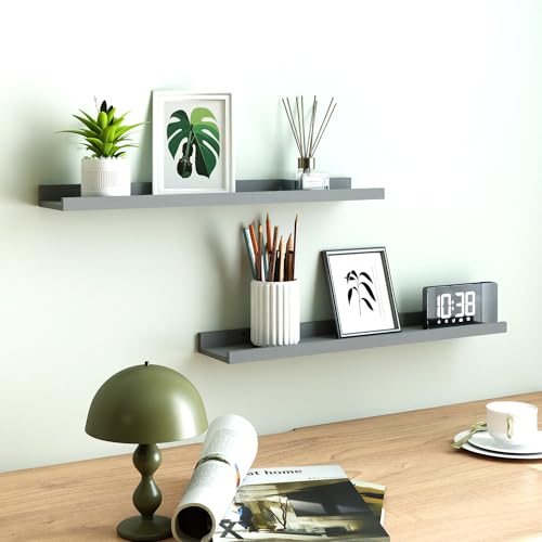 Image of Grey Floating Shelves for Wall Decor, 24 in Shelf with Lip Set of 2