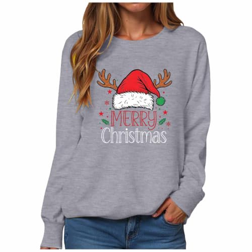 Image of Christmas Jumper Women Long Sleeve Shirt Funny Xmas Sweatshirt Crewneck Sweat Tops Casual Holiday Top (Grey, L)