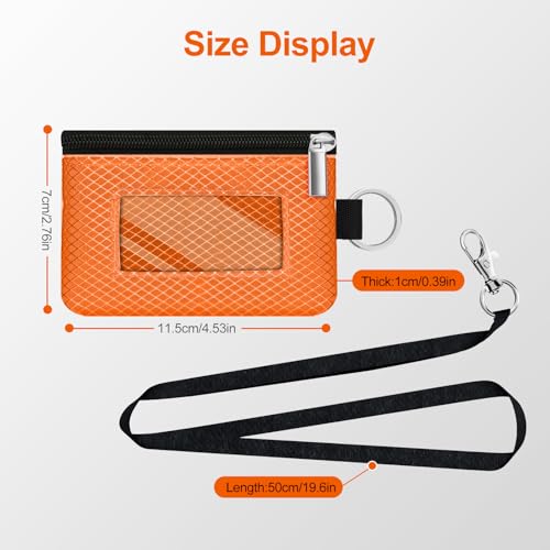 Image of Minimalist RFID Blocking Small Wallet with ID Window,WaterResistant Zip Id Case Wallet with Lanyard Keychain for Cards,Cash,Travel,Women,Men (Orange)