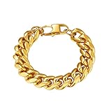 Richsteel Color Oro Pulsera Hombre Cubana Brazalete 14mm 19cm Pulseras de Acero Inoxidable
