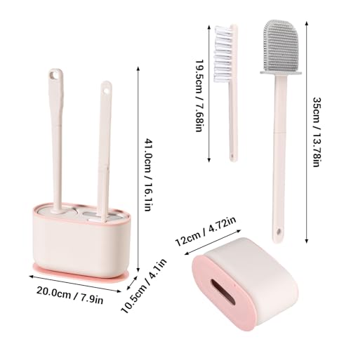Image of Toilet Brush Set, Bathroom Accessories, Toilet Bowl Cleaners, Deep Cleansing Multifunctional Hanging Toilet Brush Set for Bathroom(Cherry Blossom Pink)