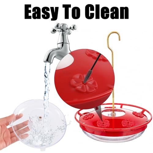 Image of FEED GARDEN Saucer Hummingbird Feeders for Outdoors Hanging, 2 Pack 16oz Leak-Proof Nectar Feeder with Bee Guards Built-in Ant Moat, 5 Feeding Ports, Wide Mouth Easy Refill & Clean, BPA-Free,Red
