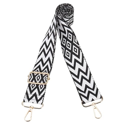 Image of PATIKIL 55in Purse Straps Replacement Crossbody, Bag Straps Crossbody Universal Adjustable Canvas Bohemian for Purses Handbags Guitar, Black White